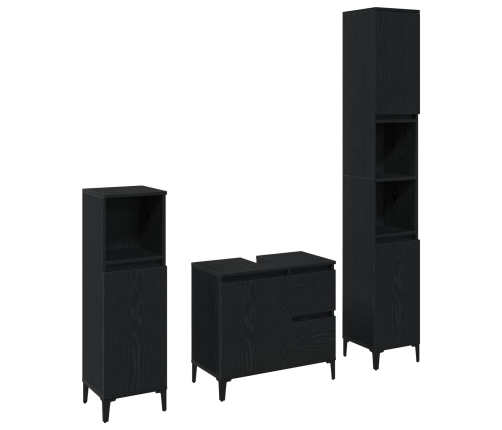 Conjunto de Muebles de Baño  Set de 3 Roble Negro Madera Diseñada