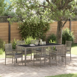 Juego de comedor de jardín de 7 piezas con cojines gris poliratán