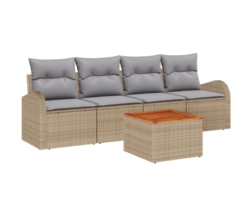 Conjunto de Sofás de Jardín de 5 Piezas con Cojines Beige de Ratán Sintético y Acacia