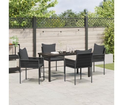 Juego de Comedor de Jardín  de 5 Piezas con Cojines Negro Poliratán