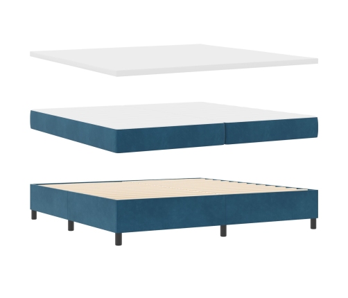 Cama Box Spring  con Colchón Azul Oscuro 200x200 cm Terciopelo