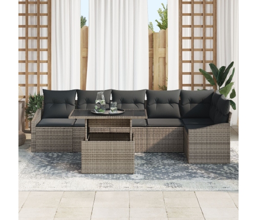Set de Sofá de Jardín  de 7 Piezas con Cojines Gris Ratán Poliéster