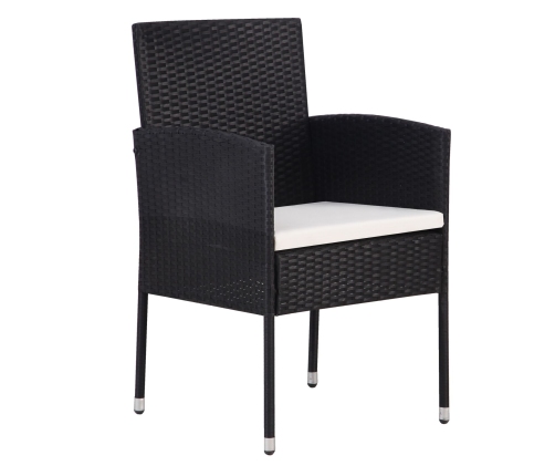 Conjunto de Comedor de Jardín  de 9 Piezas con Cojines Ratán Poliéster Negro