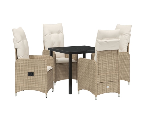 Set de Comedor de Jardín de 5 Piezas  con Almohadones Beige Poliratán