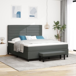 Cama con Box Spring y Colchón Banco Gris Oscuro 180x200 cm Tela