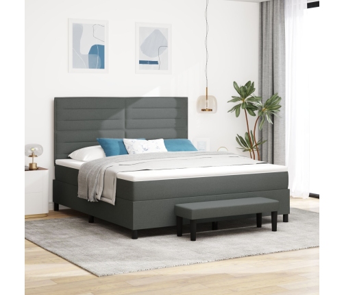 Cama con Box Spring y Colchón Banco Gris Oscuro 180x200 cm Tela