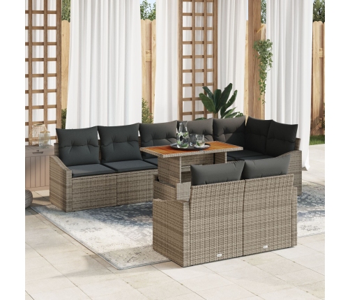 Juego de Comedor de Jardín de 9 Piezas con Cojines Gris Poliratán Acacia