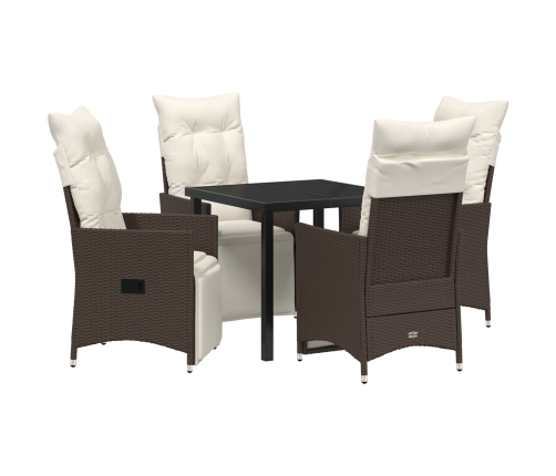 Set de Comedor de Jardín de 5 Piezas de  con Cojines Marrón Poliratán