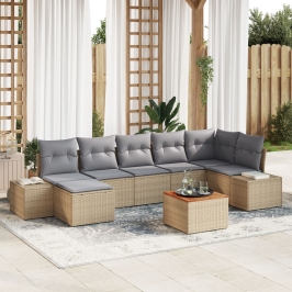 Juego de Sofá de Jardín de 8 Piezas con Cojines Beige de Poliratán Acacia
