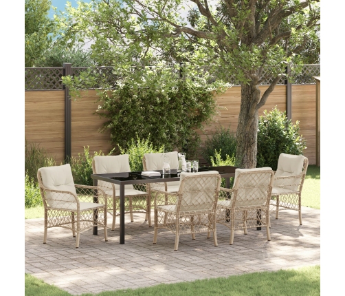 Conjunto de Comedor de Jardín de 7 Piezas con Cojines de Poliratán Beige