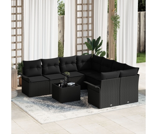 Set de Sofás de Jardín de 9 Piezas con Cojines Negro Poliratán