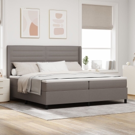 Cama Box Spring  con colchón y LED Taupe 200x200 cm Tela
