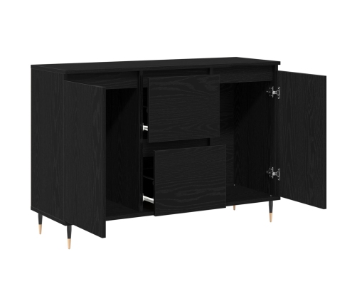 Sideboard  con Puertas y Cajones Negro Roble 101,5x35x70 cm