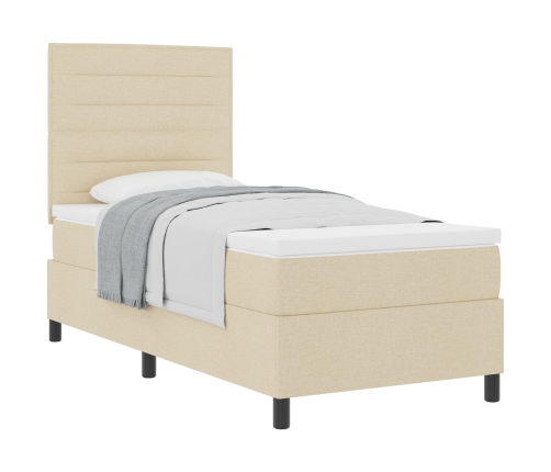 Cama con somier  con colchón crema 90x200 cm tela
