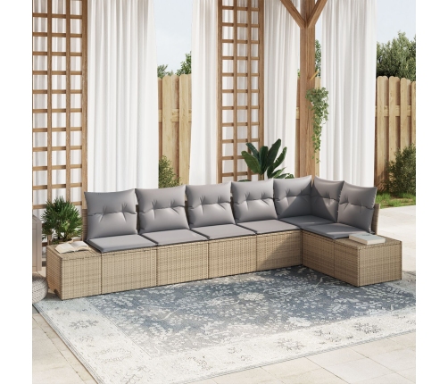Set de Sofá de Jardín  de 6 Piezas con Cojines Beige Ratan Sintético