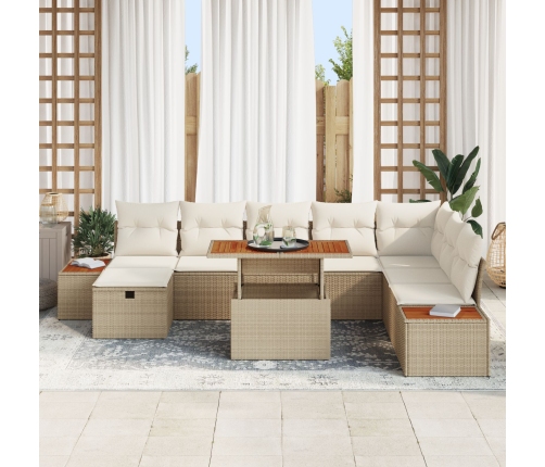 Conjunto de Sofá de Jardín de 9 Piezas con Cojines Beige Ratan