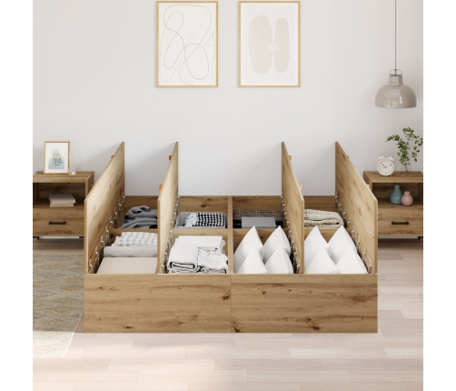 Cama con Almacenamiento Roble Artesanal Madera Elaborada Doble