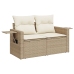 Conjunto de Sofá de Jardín de 8 Piezas con Cojines Ratán Beige Acacia,  Conjunto de Comedor de Jardín de 3 Piezas con Cojines Ratán Beige Acacia