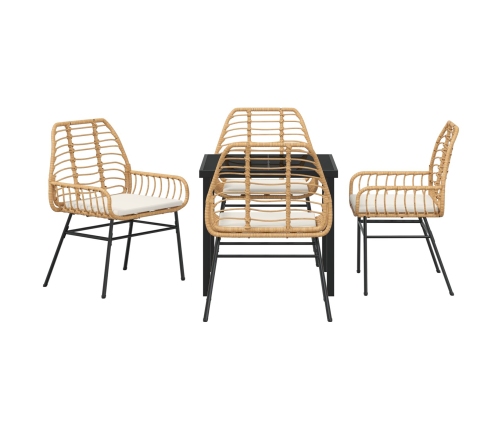 Conjunto de Comedor de Jardín de 5 Piezas con Cojines Marrón Polirratán