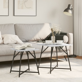 Mesa Auxiliar  2 pcs Gris Sonoma de Madera y Metal