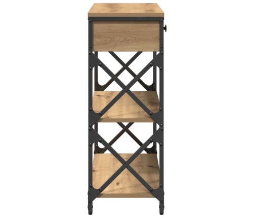 Mesa Consola  de Roble Artesanal 75x28x75 cm Madera Ingenierizada y Acero
