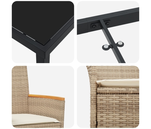 Juego de Comedor de Jardín de  de 3 Piezas con Cojines Beige Poliratán