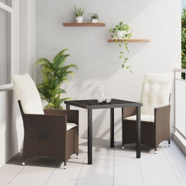Set de Comedor Jardín de 3 Piezas con Cojines Marrón Poliratán