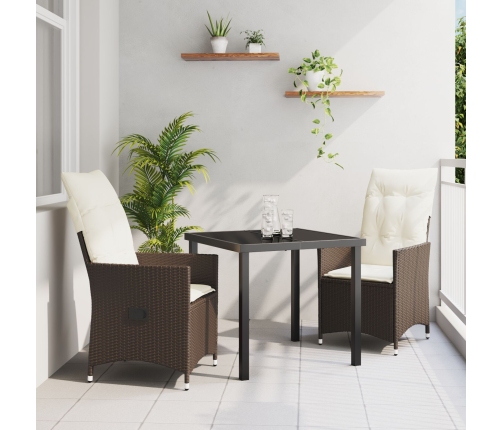 Set de Comedor Jardín de 3 Piezas con Cojines Marrón Poliratán