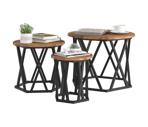 Mesas Laterales Anidadas  3 pcs Madera Vieja Madera de Ingeniería
