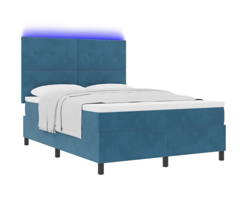 Cama con Box Spring y Colchón  & LED Azul Oscuro 160x200 cm de Terciopelo