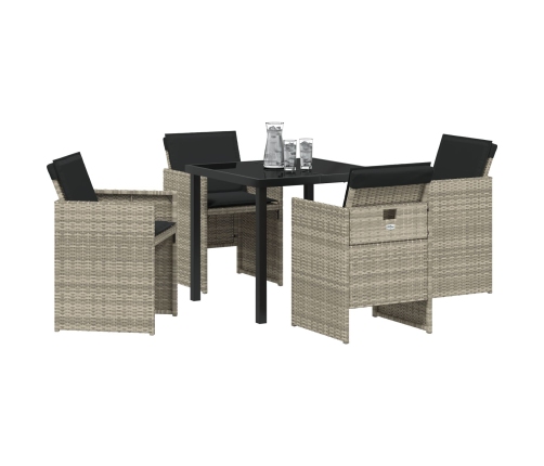 Conjunto de Comedor Jardinero de 5 Piezas con Cojines de Ratan PE Gris Claro