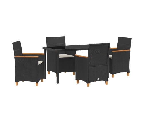 Conjunto de Comedor de Jardín  de 5 Piezas con Cojines Negro Poliratán