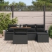 Set de comedor de jardín de 6 piezas con cojines, ratán negro y acacia