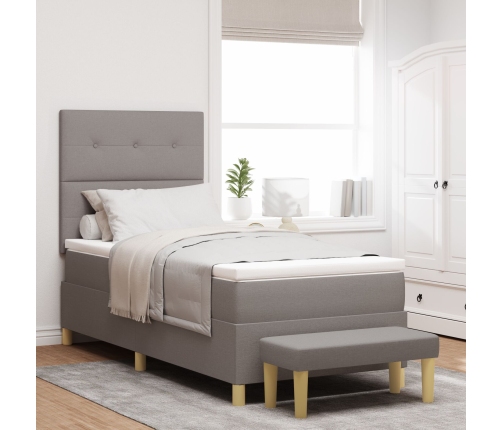 Cama con Somier  con Colchón y Banco Taupe 100x200 cm Tela