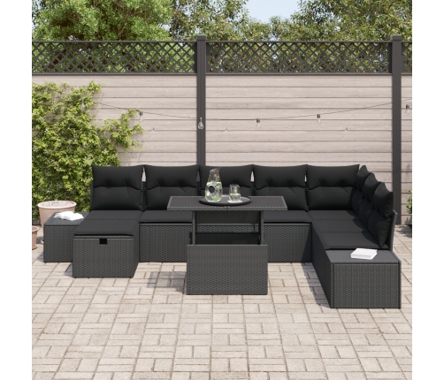Conjunto de Sofá de Jardín de 9 Piezas con Cojines Negro de Rattan