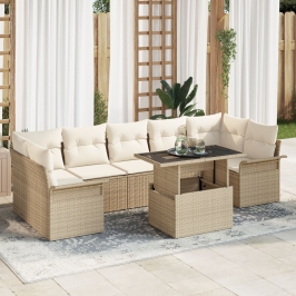 Conjunto de Sofás de Jardín  de 8 Piezas con Cojines Beige de Ratán Poliéster