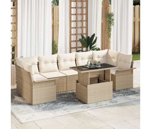 Conjunto de Sofás de Jardín  de 8 Piezas con Cojines Beige de Ratán Poliéster