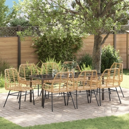 Conjunto de Comedor de Jardín  de 9 Piezas Marrón Poliratán