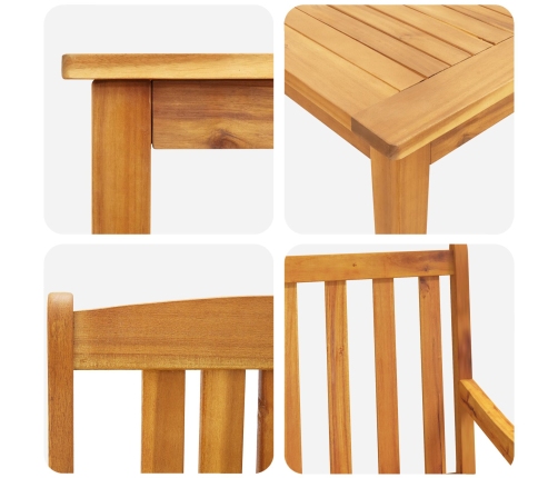 Conjunto de Comedor de Jardín de 3 Piezas en Madera Sólida de Acacia