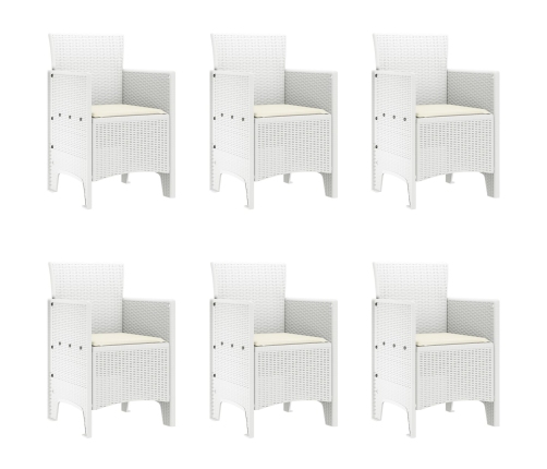 Conjunto de 7 Piezas de Juego de Comedor de Jardín  con Cojines Blanco Poliratán