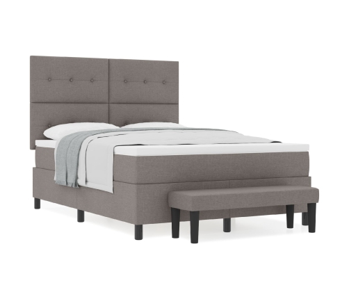 Cama con Box Spring con Colchón y Banco Taupe 140x190 cm Tela