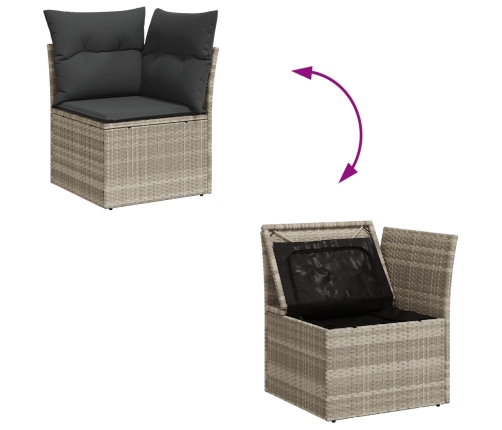 Conjunto de comedor de jardín de 8 piezas con almohadas ratán sintético gris claro