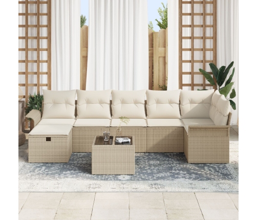 Juego de Sofá de Jardín de 8 Piezas con Cojines Beige Poliratán