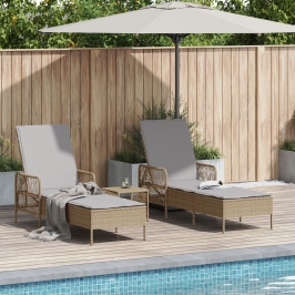 Conjunto de Tumbonas  Set de 3 Beige Ratán PE, metal Plegable