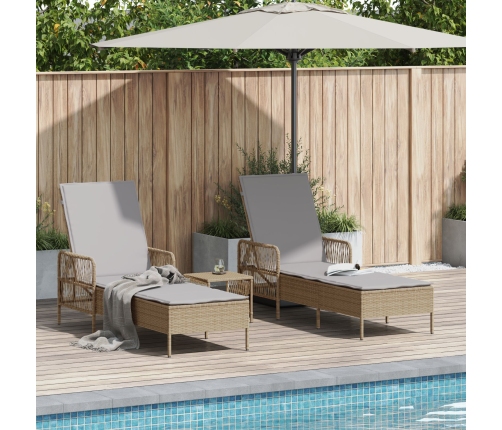 Conjunto de Tumbonas  Set de 3 Beige Ratán PE, metal Plegable