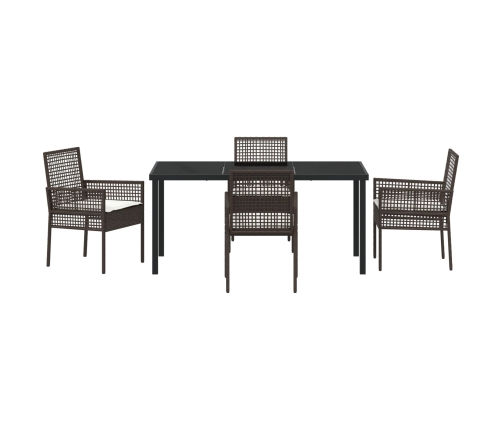 Conjunto de Comedor de Jardín  de 5 Piezas con Cojines Marrón Ratán Sintético