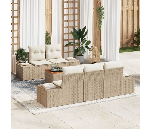 Juego de Sofá de Jardín de 6 Piezas con Cojines Beige Poly Rattan Acacia