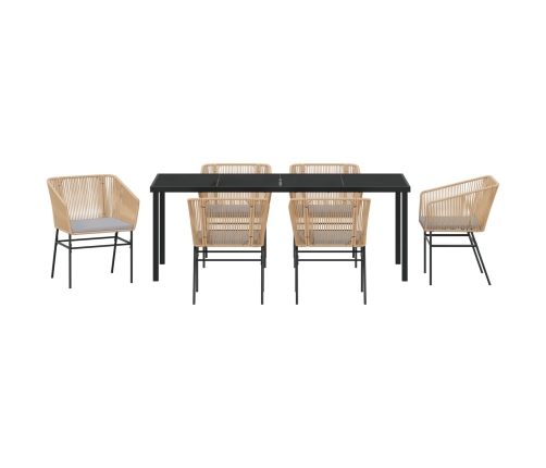 Set de Comedor de Jardín de 7 Piezas  con Cojines Marrón Ratán Polimérico