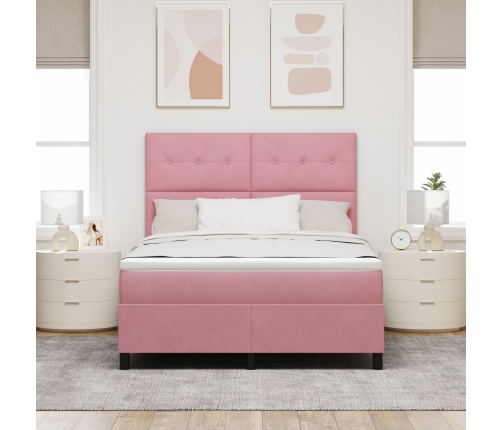 Cama Box Spring  con colchón Rosa 140x190 cm Terciopelo