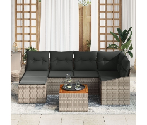 Set de Sofás de Jardín  de 7 Piezas con Cojines Ratán Gris Acacia